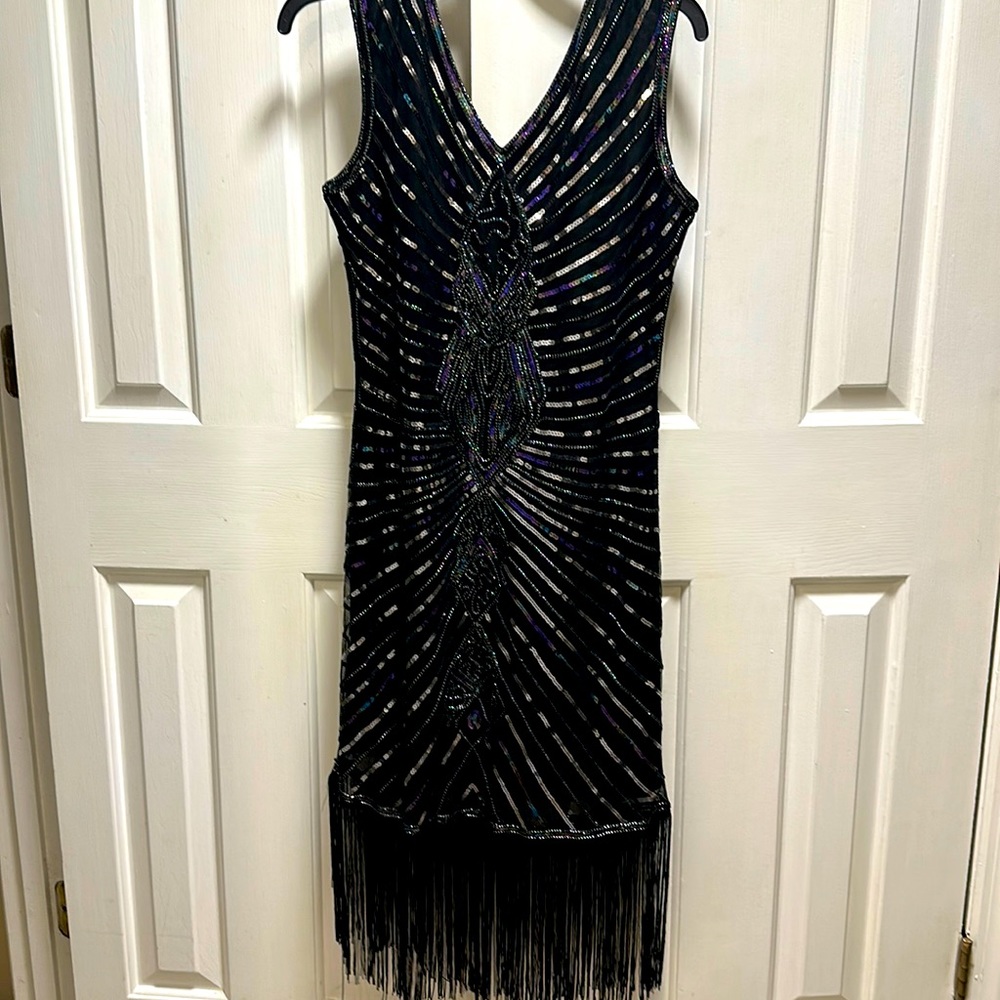 Sequin Flapper V-Neck Dress